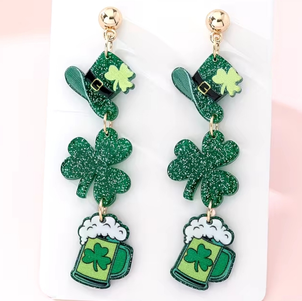 St. Patrick's Day Green Earrings (New) - Picture 1 of 4